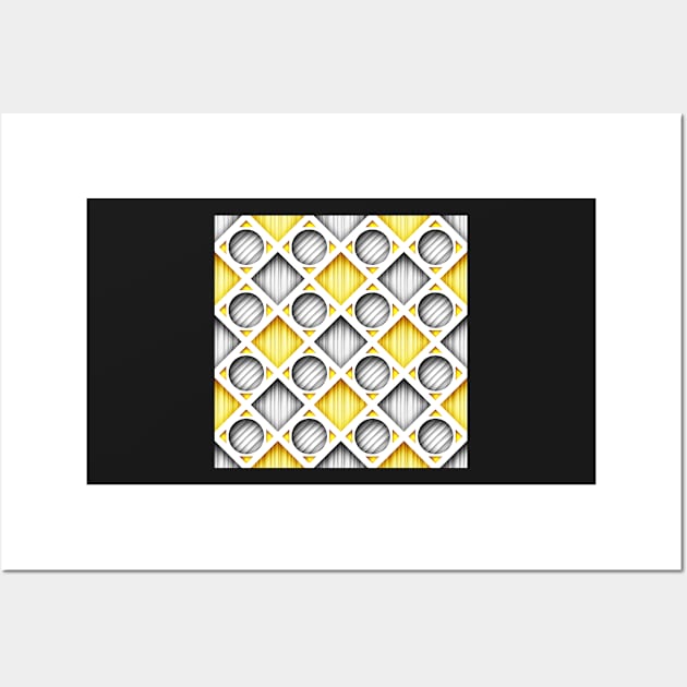 3d Geometric Pattern, Rhombic Harlequin Motif with Hole Imitation Wall Art by lissantee